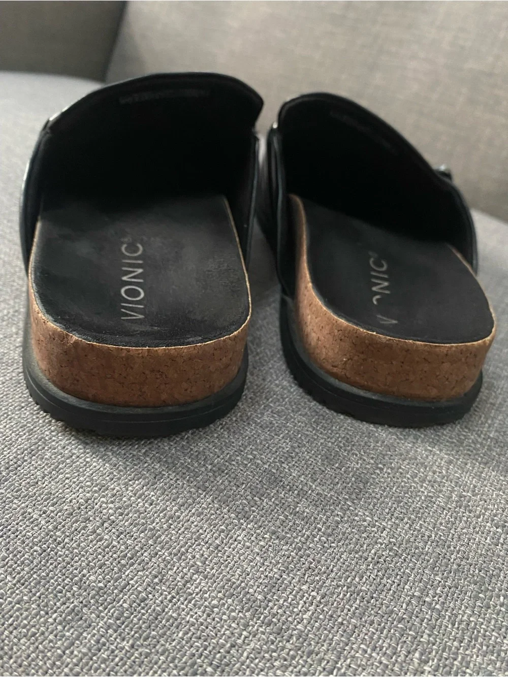 Vionic Black Slip-On Mules with Silver Chain Accent